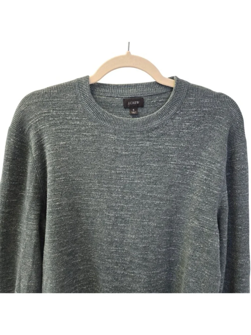 J. Crew 100% Cotton Heathered Green Crewneck Sweater Size Small